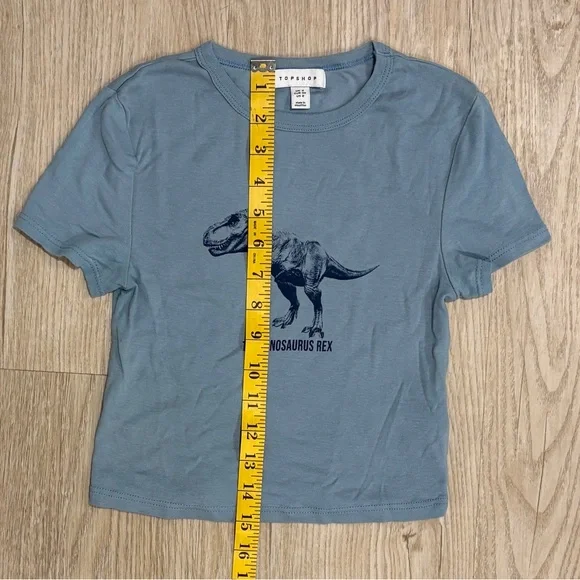 Topshop Tyrannosaurus Rex Blue Grey Baby Tee Size 2 - Picture 3 of 4
